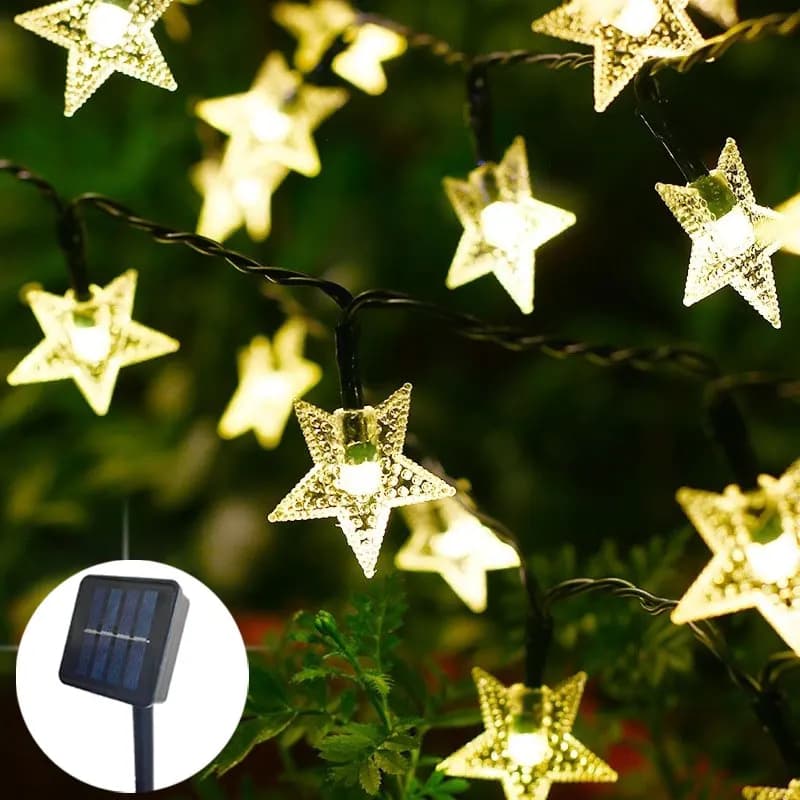 Luci a Stringa LED a Forma di Stella, Alimentate a Energia Solare, per Decorazioni Esterne di Giardini, Cortili, Alberi di Natale, Matrimoni e Feste