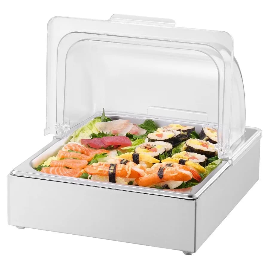 Contenitore per esposizione per alimenti da banco, vassoio per alimenti in acciaio inossidabile da 1 x 1/2 vaschetta, espositore per dispenser di condimenti per buffet