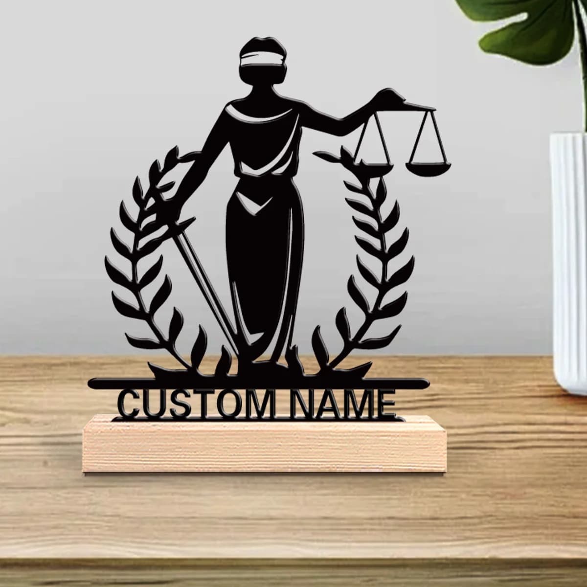 1pc Customized Wrought Iron Desktop Ornaments Customizable Content With Wooden Base Perfect for Home or Office Decoration