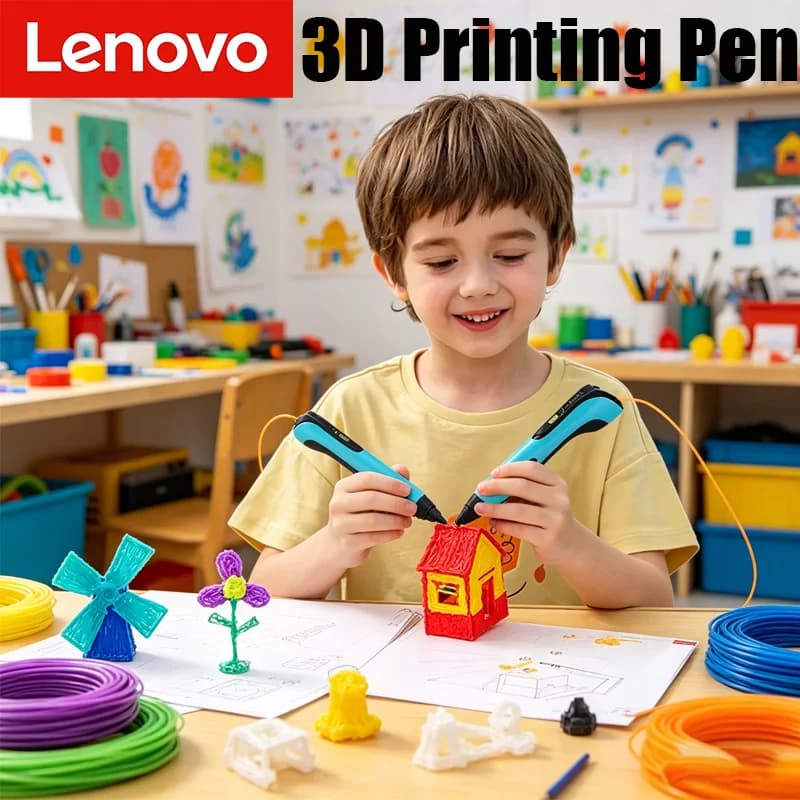 Penna 3D Lenovo per bambini, giocattolo creativo, penna per stampa 3D fai da te, ricaricabile tramite Type-C, set con 200 m di filamento PLA, regalo per bambini