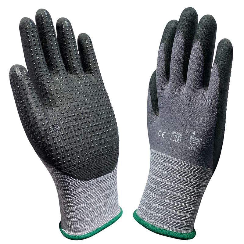 Guanti da lavoro da giardinaggio Nylon Spandex Guanti di sicurezza con punti in micro schiuma di nitrile ad alta flessibilità resistenti alla presa