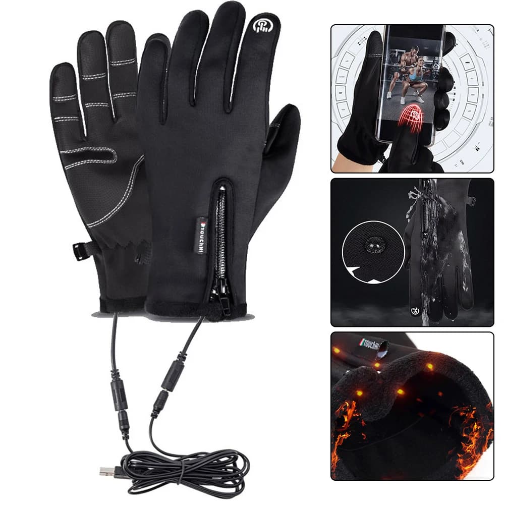 USB Touch Screen Gloves Heated Thermal Gloves Heated Windproof Gloves for Cycling Race Guide Hiking Women's Walk