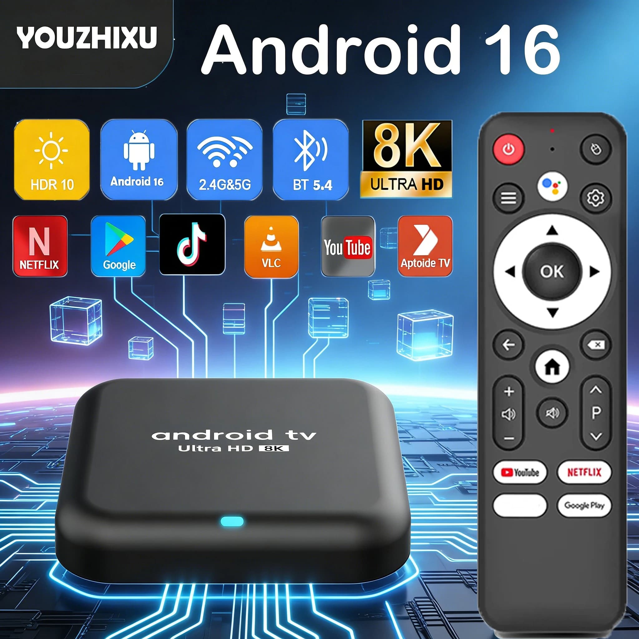 Q18 Smart TV Box Android 16 Rockchip RK3518 con Assistente Google, 8K, 128GB/256GB, Lettore Multimediale Bluetooth 6, Set-Top Box Ultra Veloce