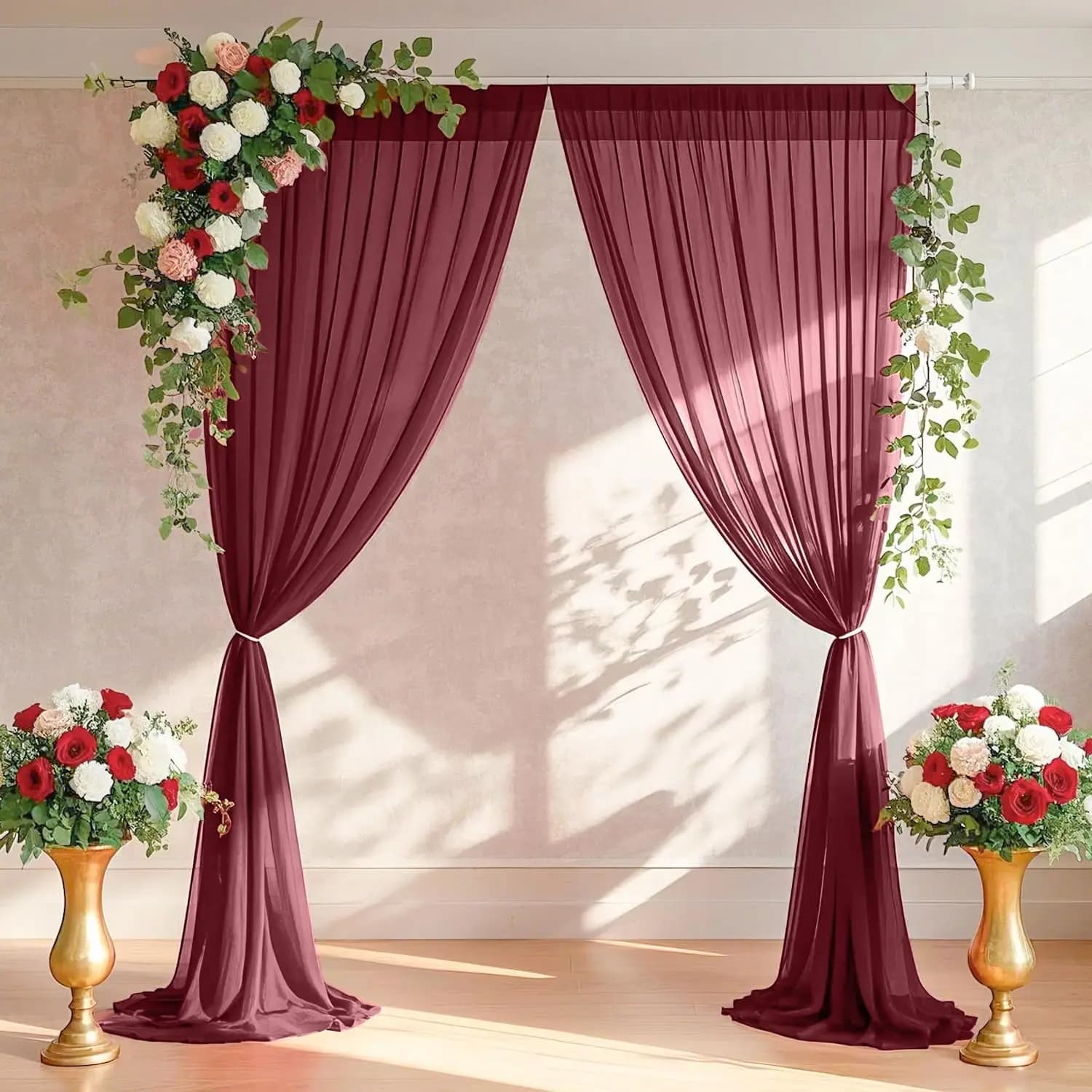 2 tende per fondale bordeaux, tende per fondale fotografico in tessuto chiffon trasparente per fotografia di palcoscenici per cerimonie su arco nuziale