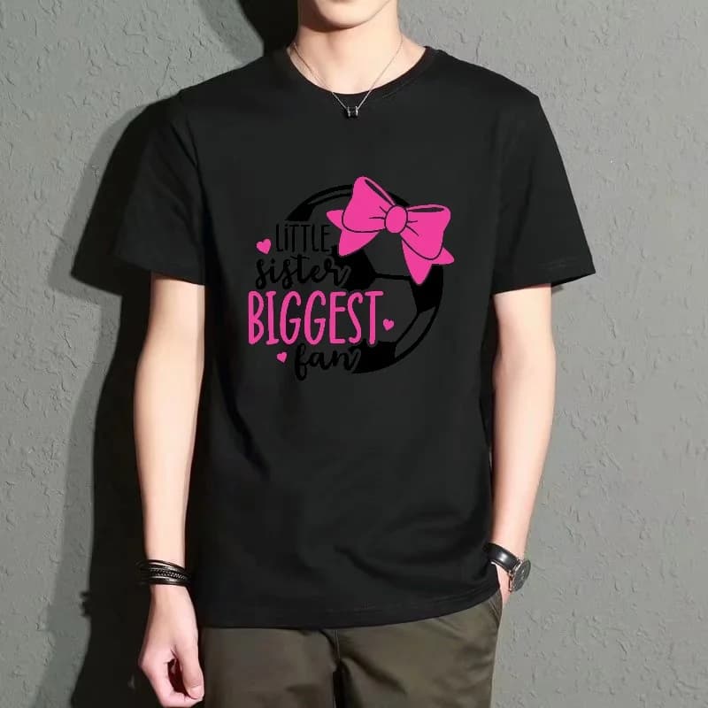 Men's Black Round-Neck Short-Sleeved T-Shirt with Football Pattern and Bow Print, Casual Street Style Versatile Top, Comfortable and Breathable Trendy Item for Everyday Wear