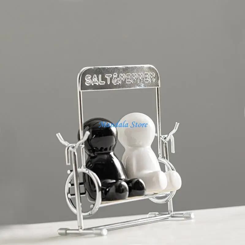 U2JC Set Of 2 Elegant Ceramic Spices Jars With Stainless Steel Lid Decorative Swing Figure Kitchens Storage Container