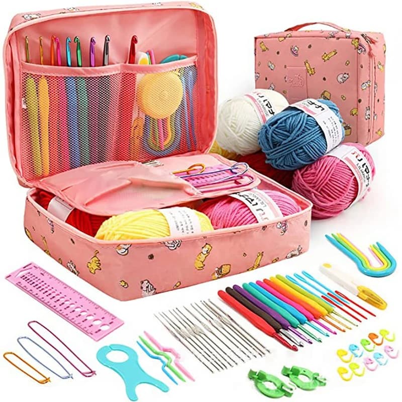 Kit per uncinetto per principianti Strumenti per maglieria portatili fai-da-te a mano Kit di uncinetti con custodia Set di ferri da maglia per tessitura di filati