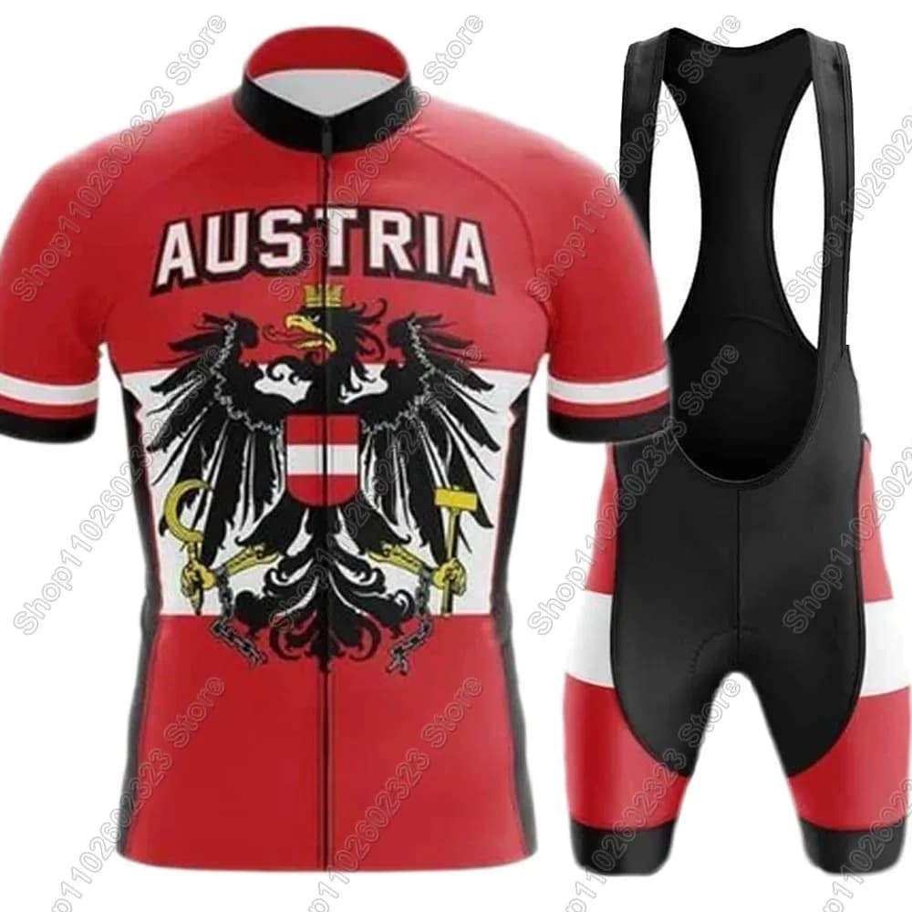 Austrian national team cycling jersey 2025 Set summer bicycle clothing street bike shirts pants with bike straps MTB Ropa Maillot
