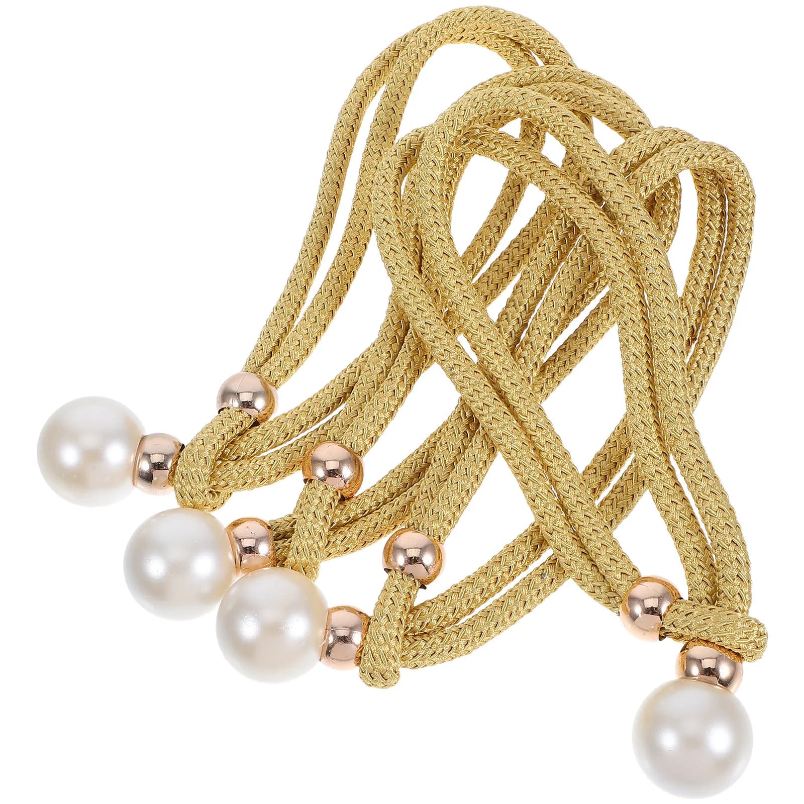 2Pairs Curtain Tiebacks Adjustable Pearl Handwoven Cotton Rope Holdbacks for Bedroom Office Decorative Window Drapes