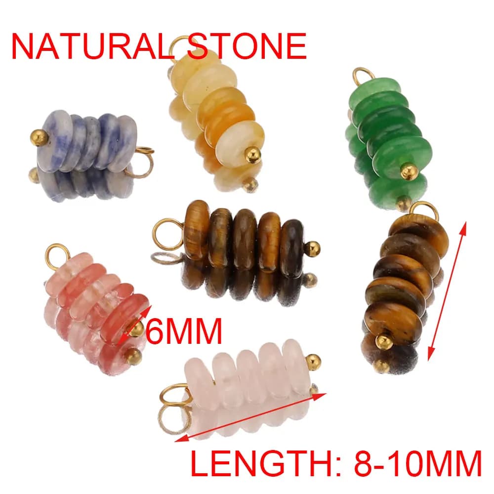 10 pz Boho 6mm Pietra Rotonda Naturale Impilato Disco Fascino Pendenti con Ciondoli Orecchino Artigianale per Braccialetti Gioielli FAI DA TE Che Fanno Forniture