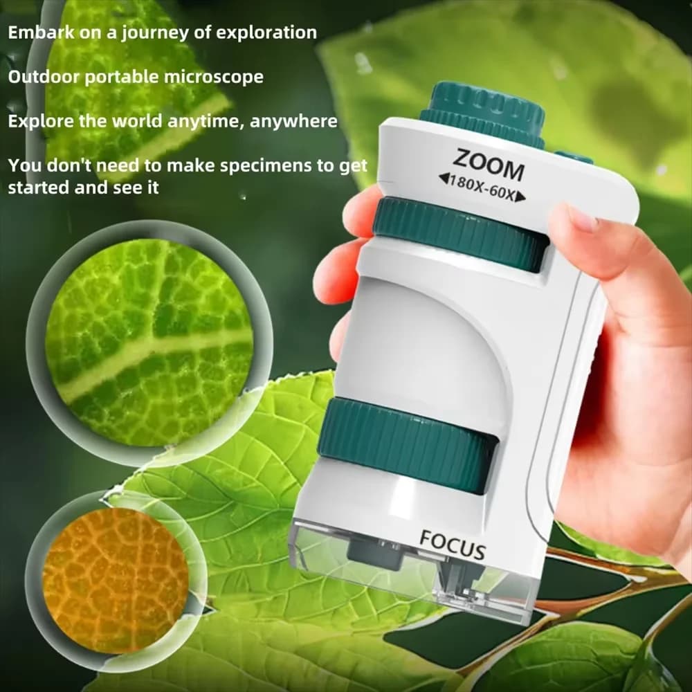 Kids Science Stem Toy Handheld Microscope Kit 60-180x Education Biological Pocket Microscope with LED Light Outdoor Children Toy