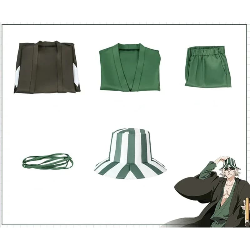 Urahara Kisuke Cospaly Anime Bleach Cosplay Aldult Kimono grigio Pantaloni Cappello Abiti Halloween Carnevale Festa Costumev;6,a'3.k;8,
