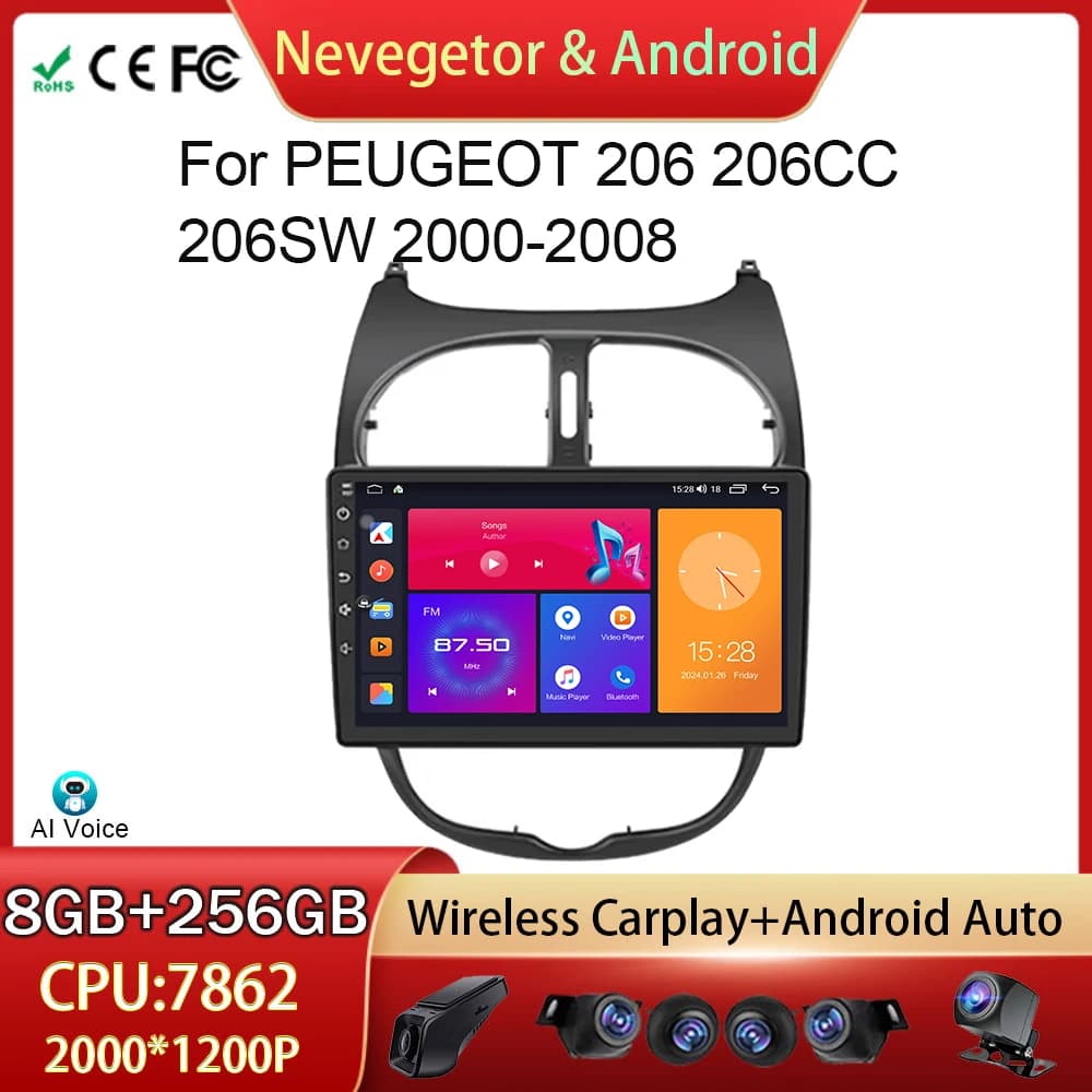 DSP per PEUGEOT 206 206CC 206SW 2000-2008 autoradio Head Unit lettore Video multimediale Android Auto navigazione GPS BT No 2din DVD
