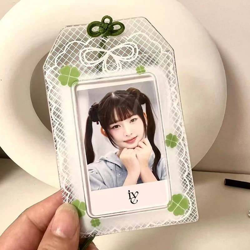 1 pcs PVC Card Holder Frame for Photo Sakura Pink Green Clover Cases for Photo Clips for Card Kpop Idol Creative Gift Card Cover