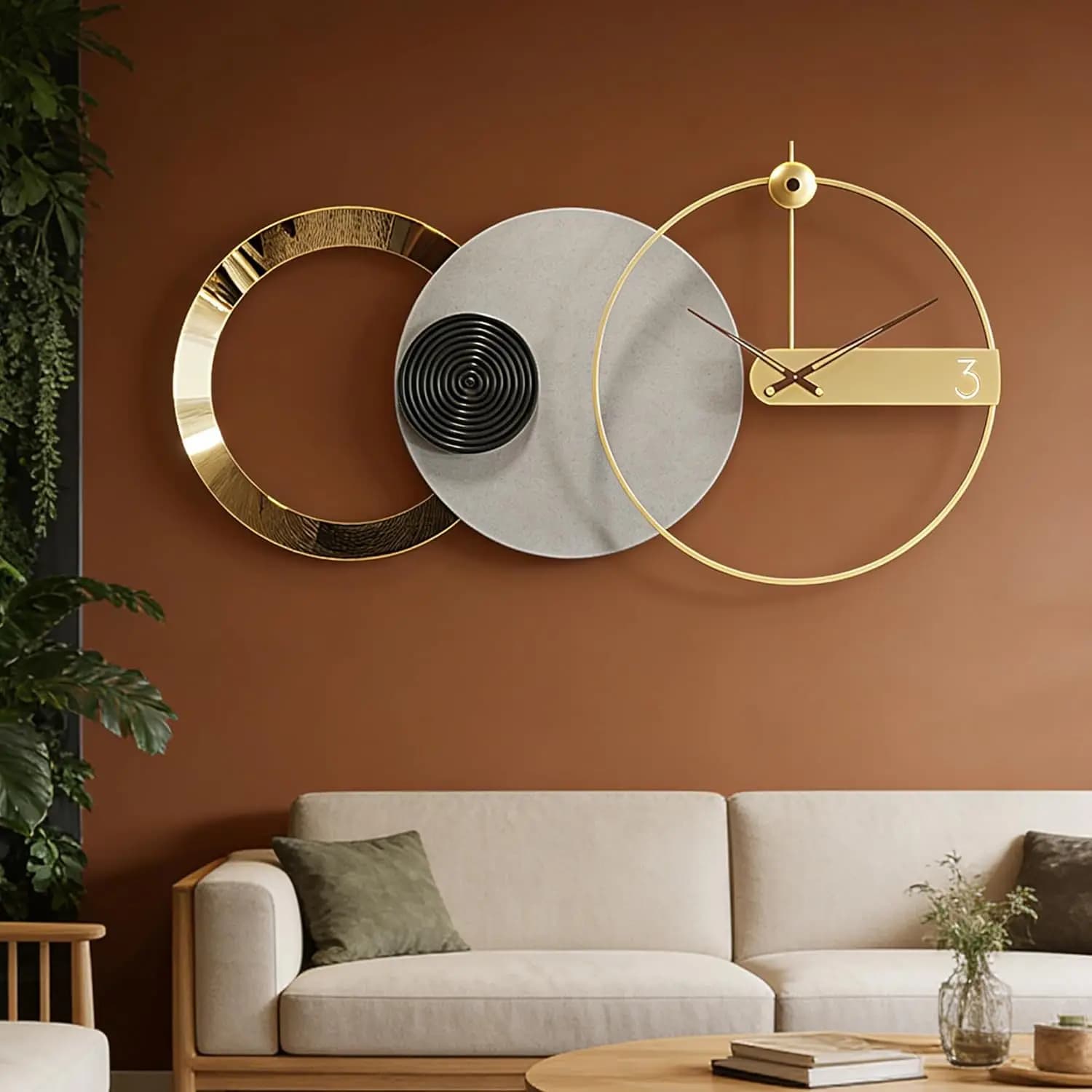 Regali per la Casa Nuova, Orologio da Parete Moderno Stile Mid-Century, Silenzioso, Senza Ticchettio, Gigante, Rotondo, Decorativo in Metallo, Oversize per Soggiorno