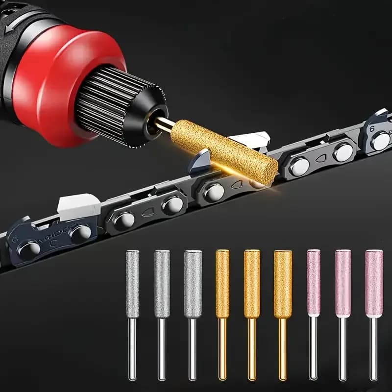 10pcs Diamond Coated Cylindrical Burr 4mm Chainsaw Sharpener Stone File Chain Sharpening Carving Grinding Tools Kits