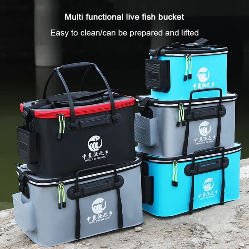 Fishing Bucket 40/50cm Tackle Bag with Side Pocket Folding Live Fish Box Outdoor Waterproof Camping Hiking Water Storage Bags