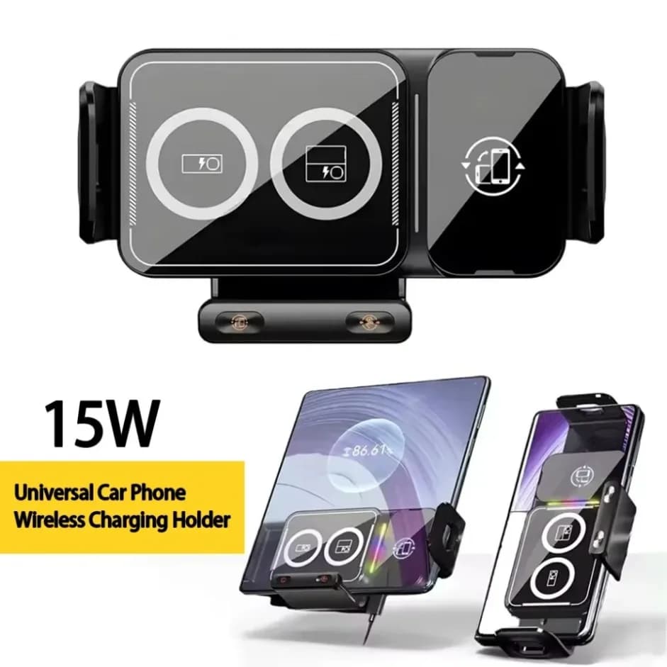 15W Wireless Car Phone Holder 360 Degree Rotation Charger Mount Compatible with iPhone 17 16 Samsung S25 S24 Z Flip Fold 7 6 5 4