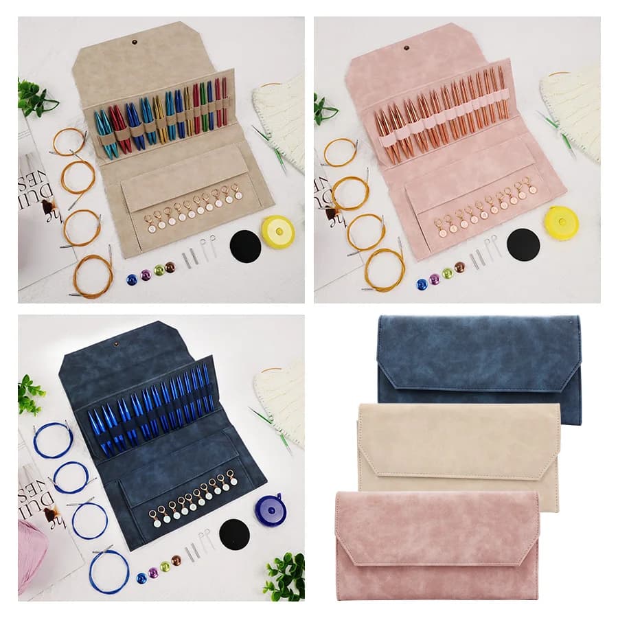 13 paia di uncinetti circolari intercambiabili Set di ferri da maglia per tessitura di fili fai da te Kit di ferri per uncinetto con accessori Strumenti