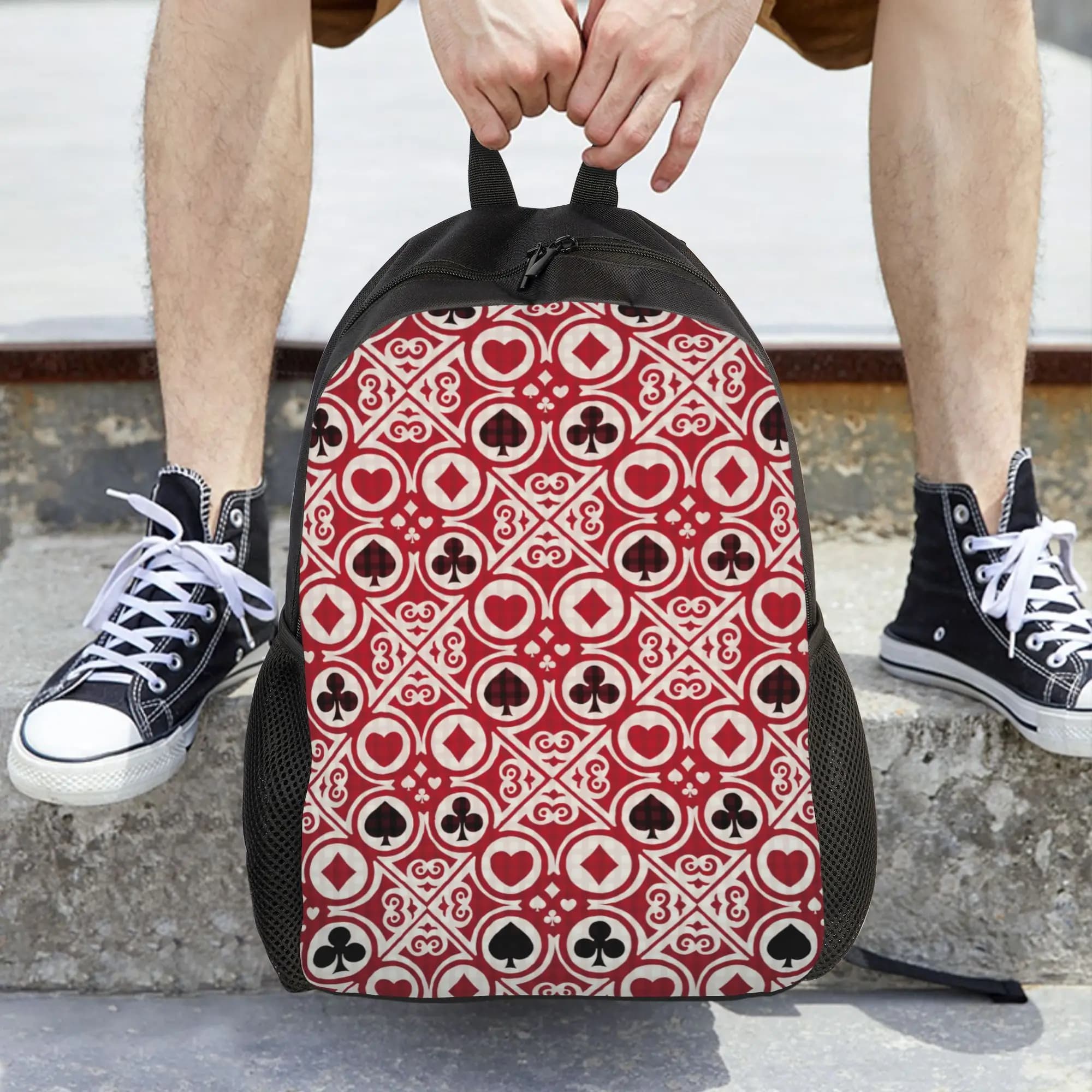 Zaino da donna con stampa di carte da poker, borsa da scuola per studenti, zaino per laptop, zaino da viaggio per adolescenti