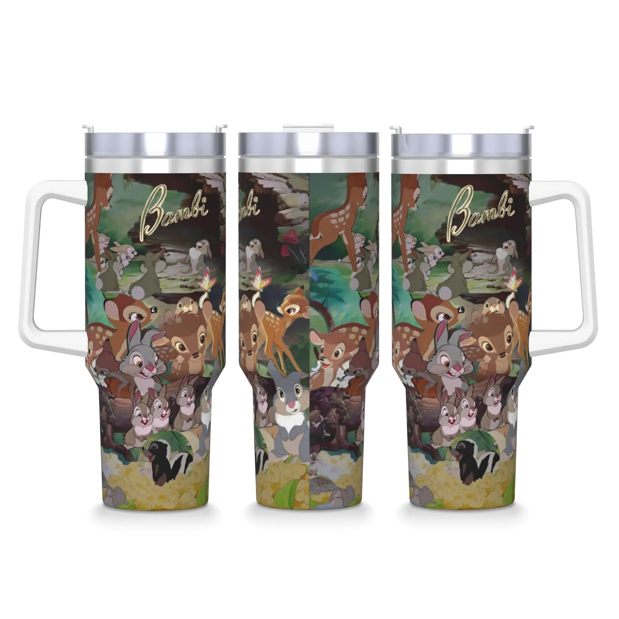 Tazza Termica in Acciaio Inox con Disegno del Film Bambi, Mantiene Caldo e Freddo, Tazza da Auto, Bottiglia d'Acqua da Viaggio con Grafica