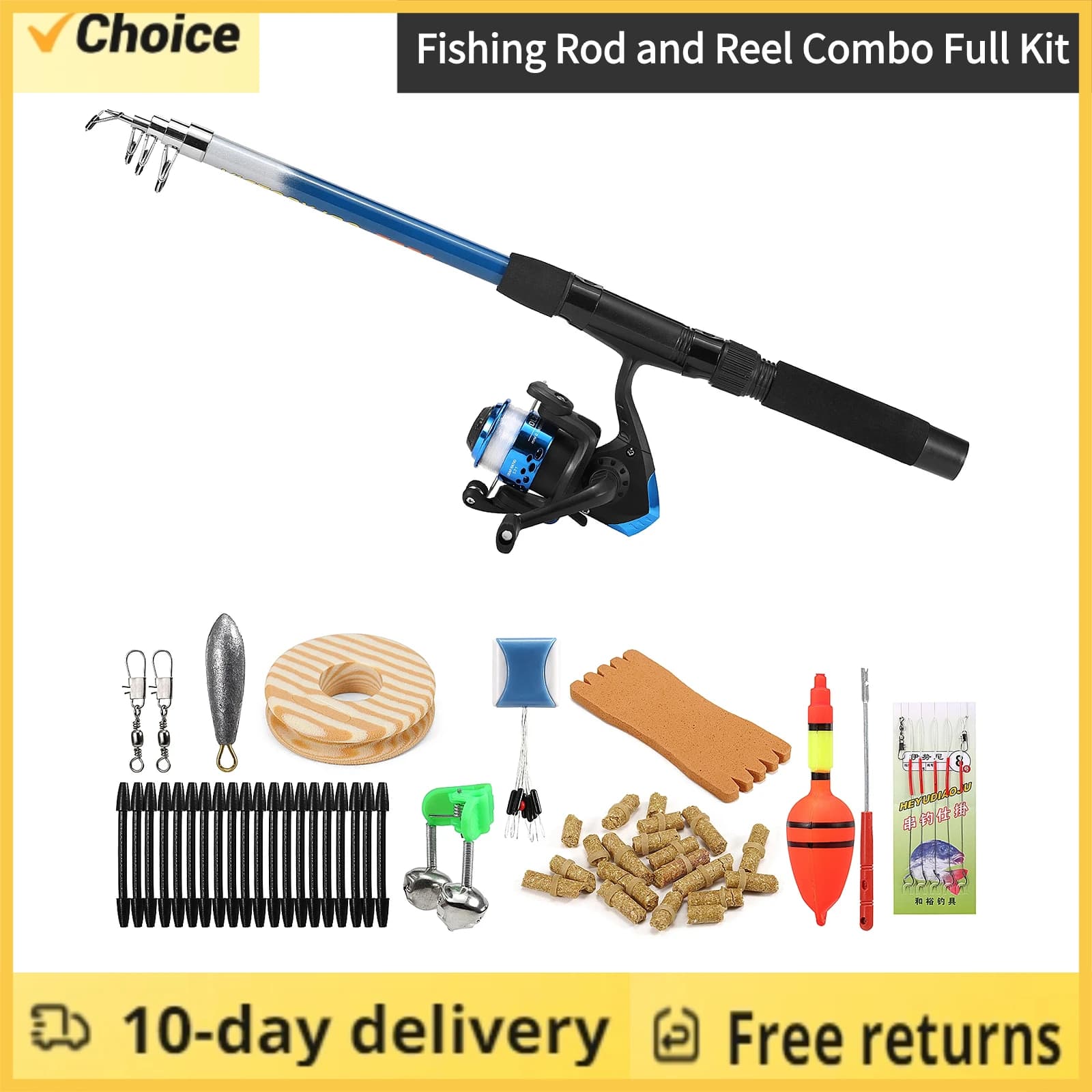 1.8M fishing rod and reel Combo Complete kit with swivel baits Bell Float Hair Rigs for outdoor fishing accessories