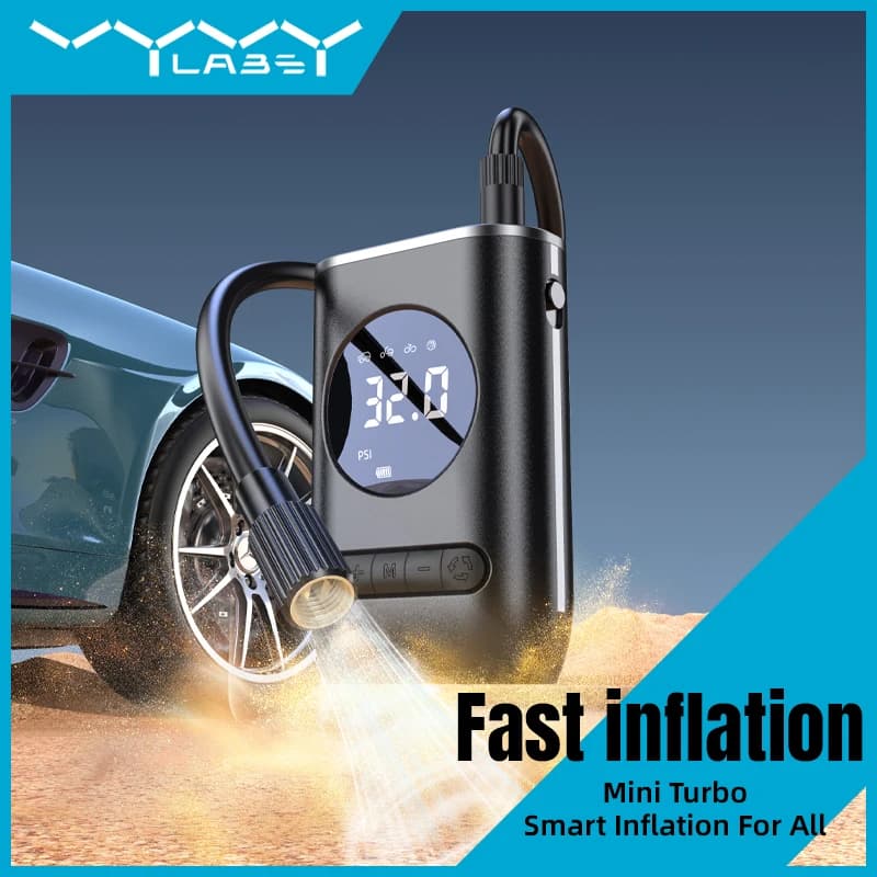 Vyvylabs Pompa d'aria wireless Compressore d'aria portatile per auto Moto Bicicletta Gonfiatore elettrico per pneumatici con display digitale LCD