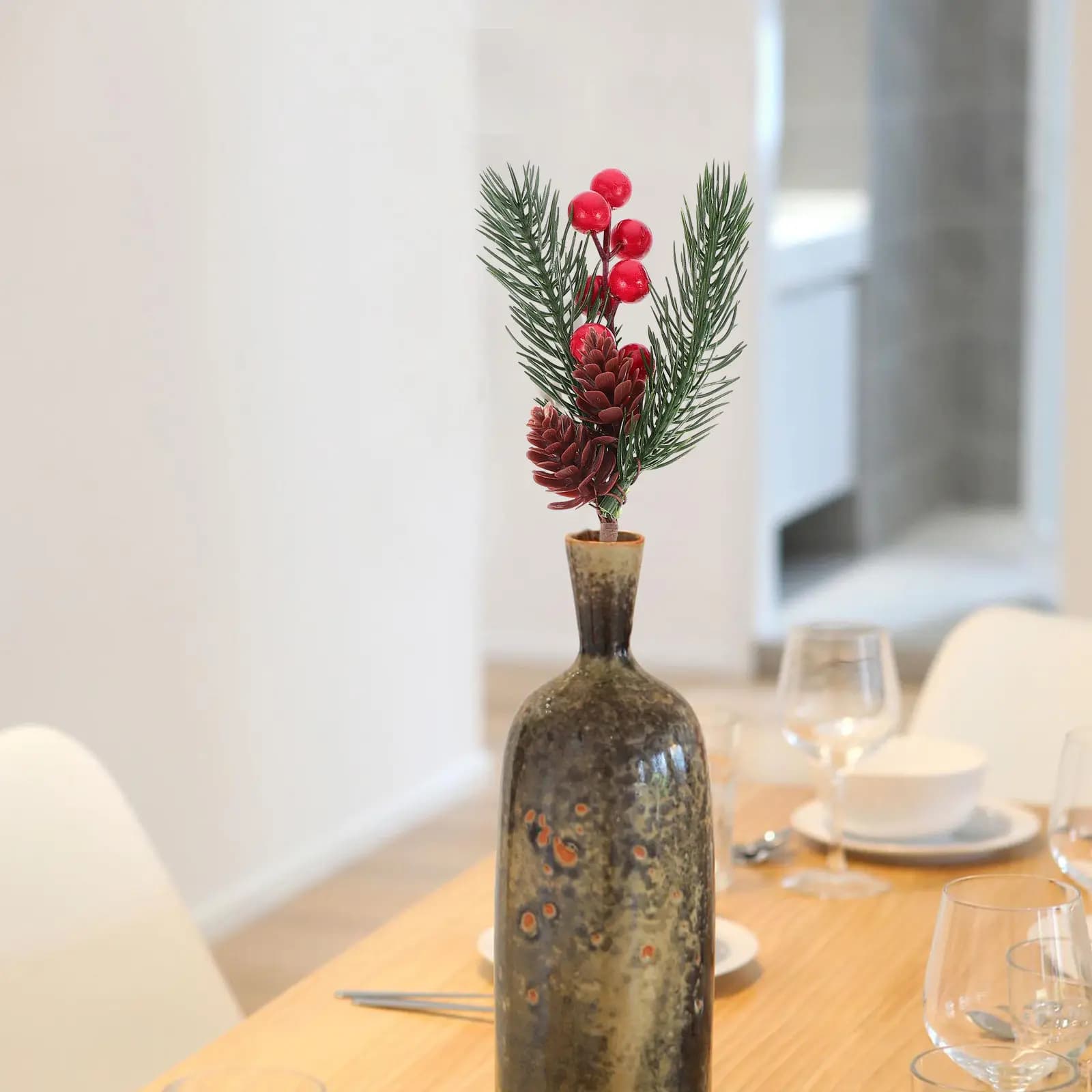 4 Pezzi Rami di Bacche Natalizie Realistici, Decorazione per la Casa, Bacche Artificiali, Ornamento Rosso per Tavola Natalizia