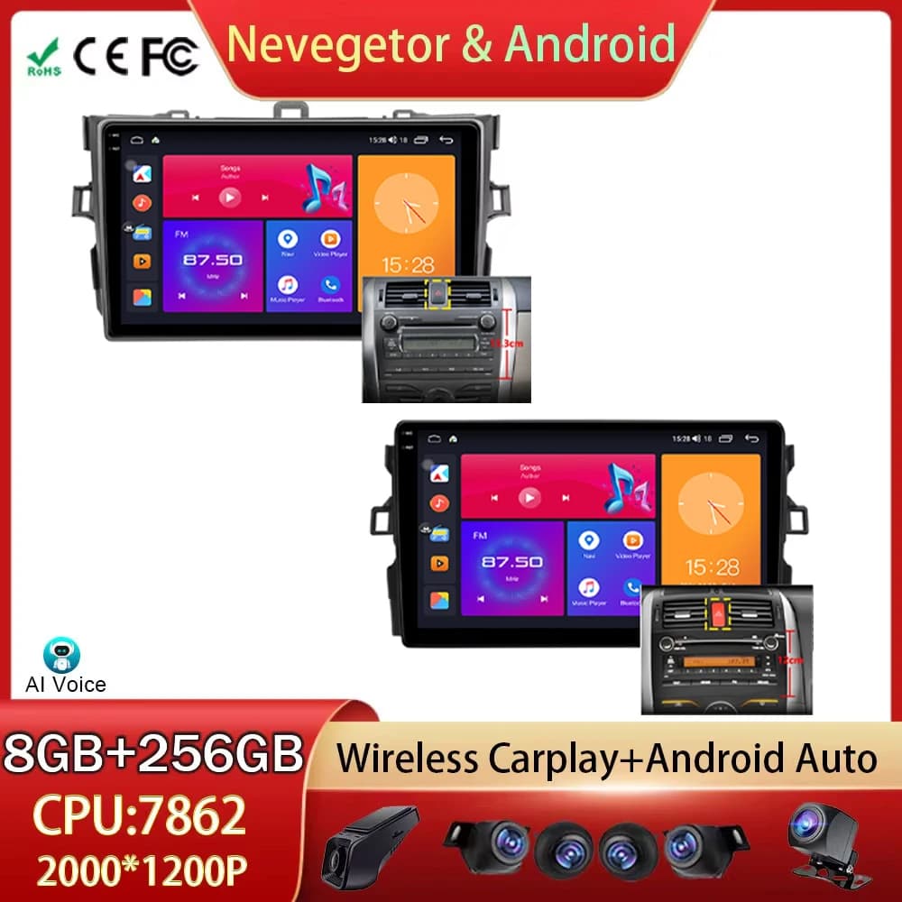 Per Toyota Corolla E140/150 Auris E180 2004-2013 autoradio Android Auto Head Unit lettore multimediale navigazione GPS \ No 2din DVD