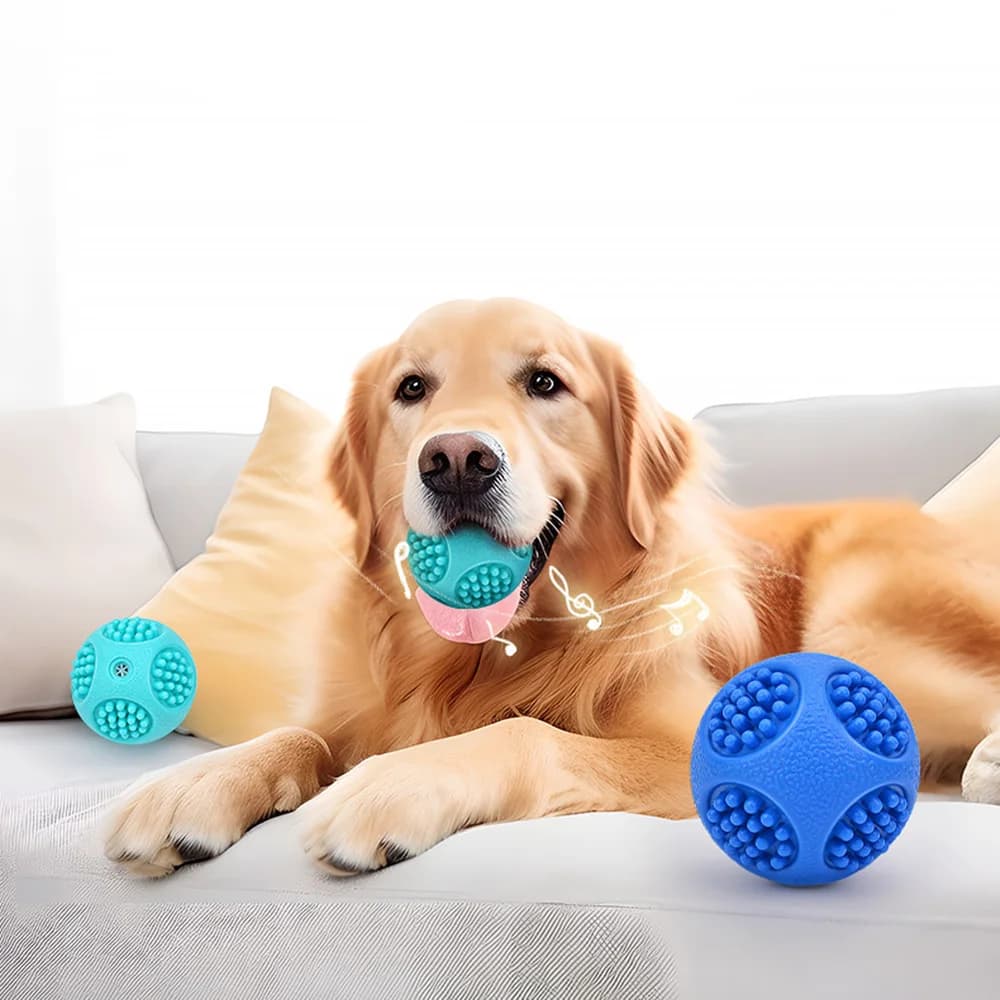 Elastic Spiky Squeaky Dog Chew Ball, Durable Teeth Cleaning Self Playing Toy for Puppies Large Dogs Interactive Play Accessory