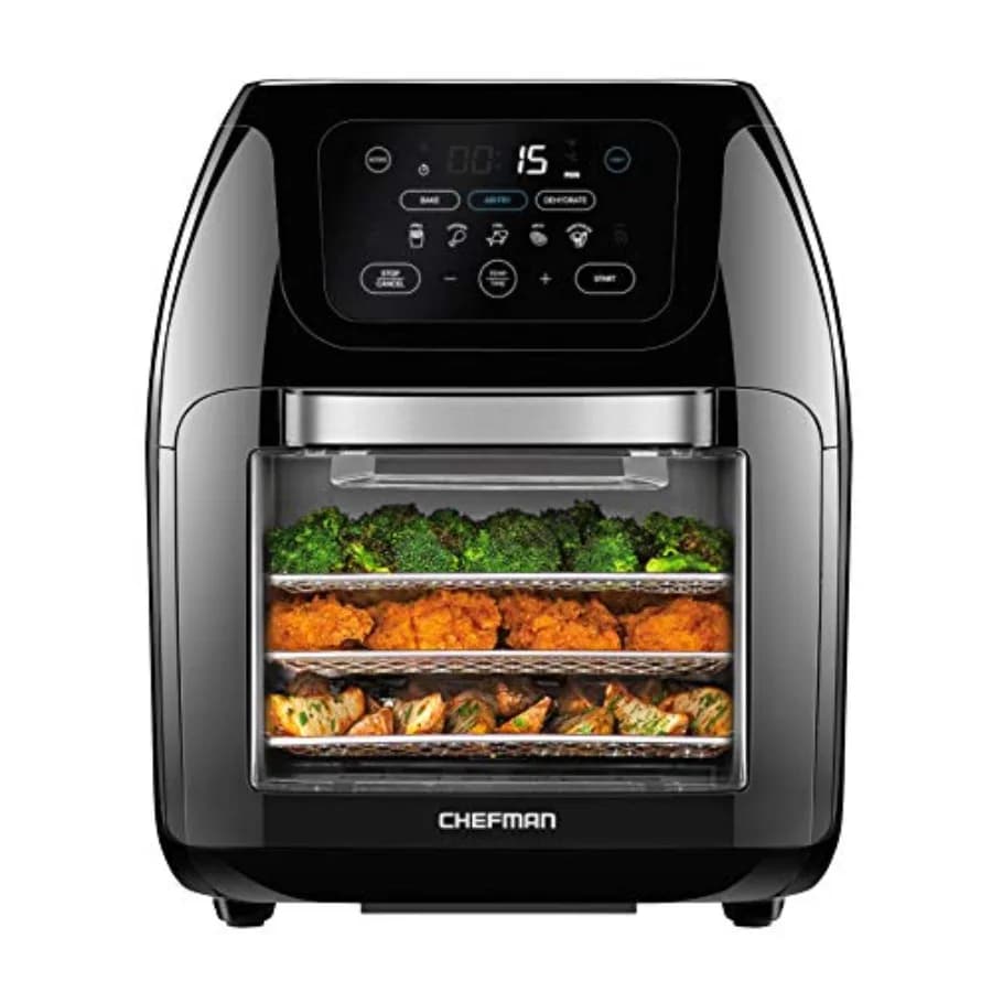 Friggitrice ad Aria Digitale Multifunzione + Girarrosto, Essiccatore, Forno a Convezione, 17 Programmi Preimpostati Touch Screen: Friggere, Arrostire, Essiccare, Cuocere