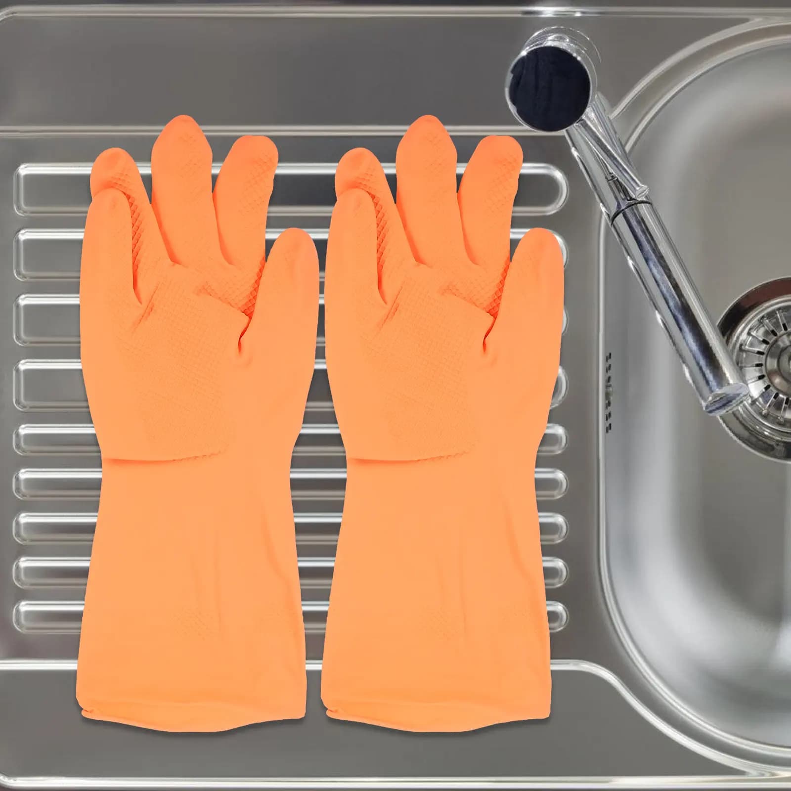 3Pairs Latex Household Cleaning Gloves Non-Slip Kitchen Dishwashing Gloves Reusable for Washing Dishes