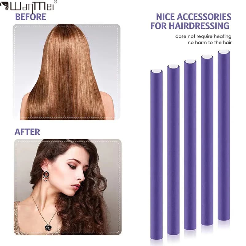 WANMEI 10PCS Salon Heatless Flexible Hair Rollers Curlers Soft Foam Flexi Twist Curling Rods For Short Long Hair Styling Tools