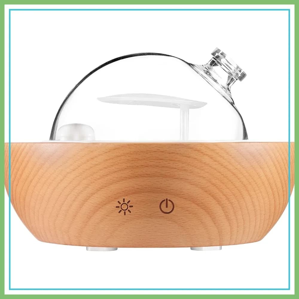 Diffusore di Oli Essenziali in Vetro, Base in Vero Legno, LED a 7 Colori, 200ml, Umidificatore Aromaterapico a Ultrasuoni per Casa, Ufficio, Camera da Letto