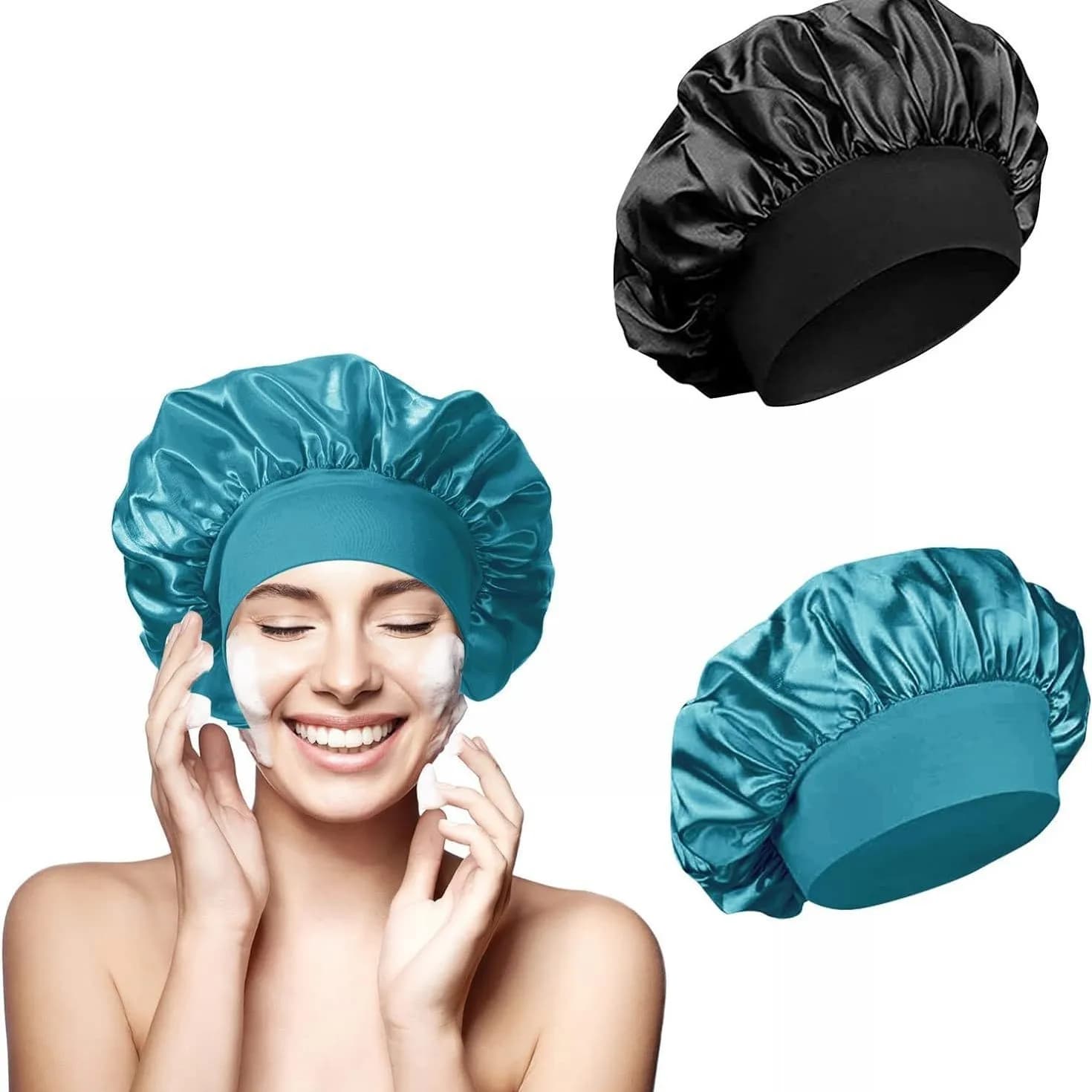 1pc Cofano per capelli in raso da donna per dormire Cura dei capelli Cofani in seta Cappello per dormire a tesa larga solido con fascia elastica morbida
