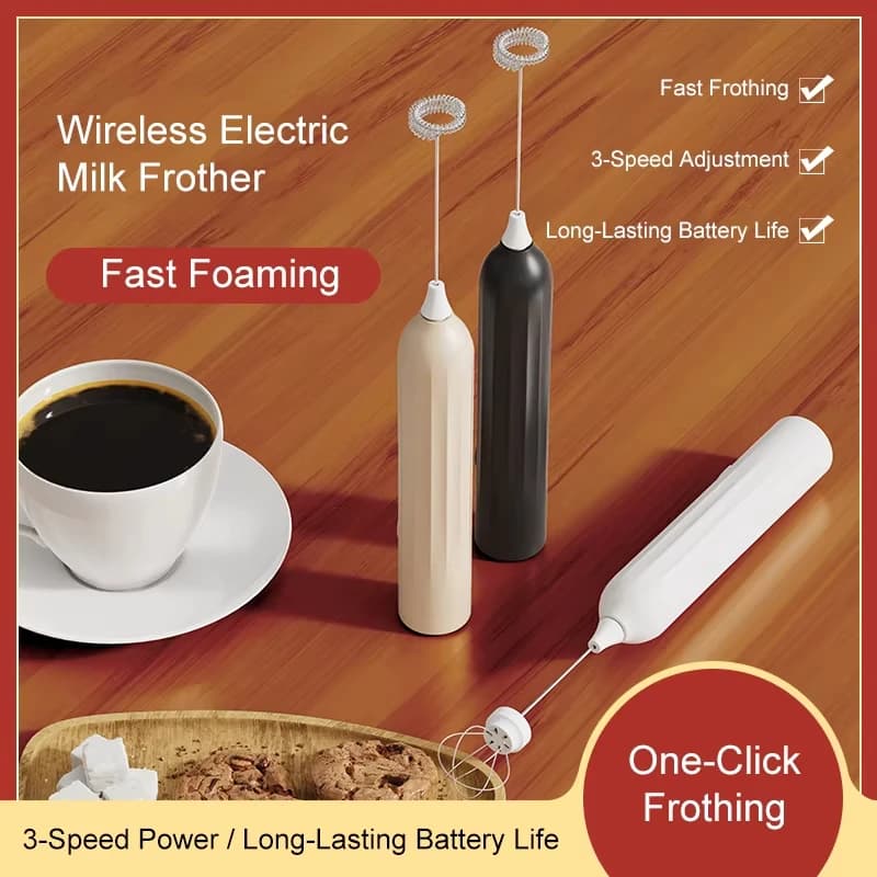 Electric milk coffee mixer, 3-speed rechargeable milk frother, egg beater, dual stick handheld kitchen tool, cream frother