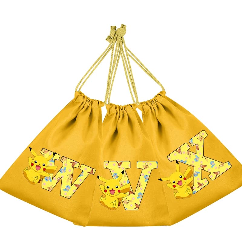Pokemons Borse con coulisse in tela Figure di animazione dei cartoni animati Pikachu AZ Lettera Borse per bambini Borse per decorazioni per feste Regalo