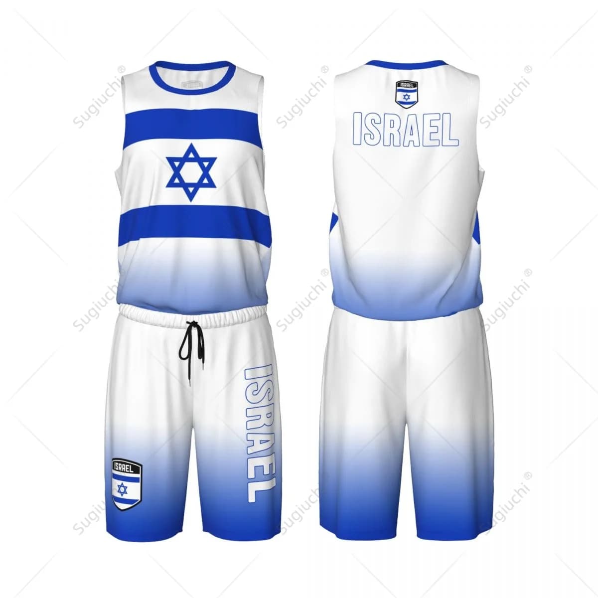 Men Israel Flag Basketball Set Mesh Shirt & Pants Sleeveless Exclusive Team-up Custom Name Nunber Unisex
