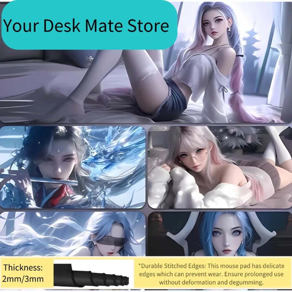 Tappetino per mouse da gioco esteso Anime Goddess, bellissimo tappetino da scrivania con stampa Waifu, tappetino per tastiera antiscivolo