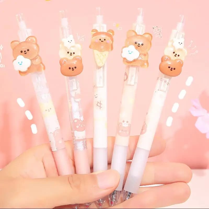 4 pezzi/lotto Penne a gel meccaniche Kawaii Little Brown Bear da 0,5 mm, articoli di cancelleria per la scuola e l'ufficio, regali carini, premi, articoli di cancelleria