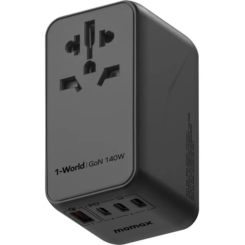 MOMAX 140W Universal Travel Adapter, GaN Technology, EU/UK/AUS/US/JP Worldwide, Fast Charging For IPhone, MacBook Pro,