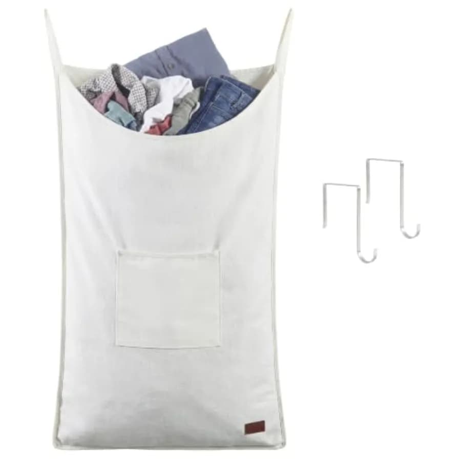 Hanging Laundry Hamper - Laundry Bag with Hooks White 22" x 35.8" Extra Large Hanging Laundry Basket with Bottom Zipper, Over T