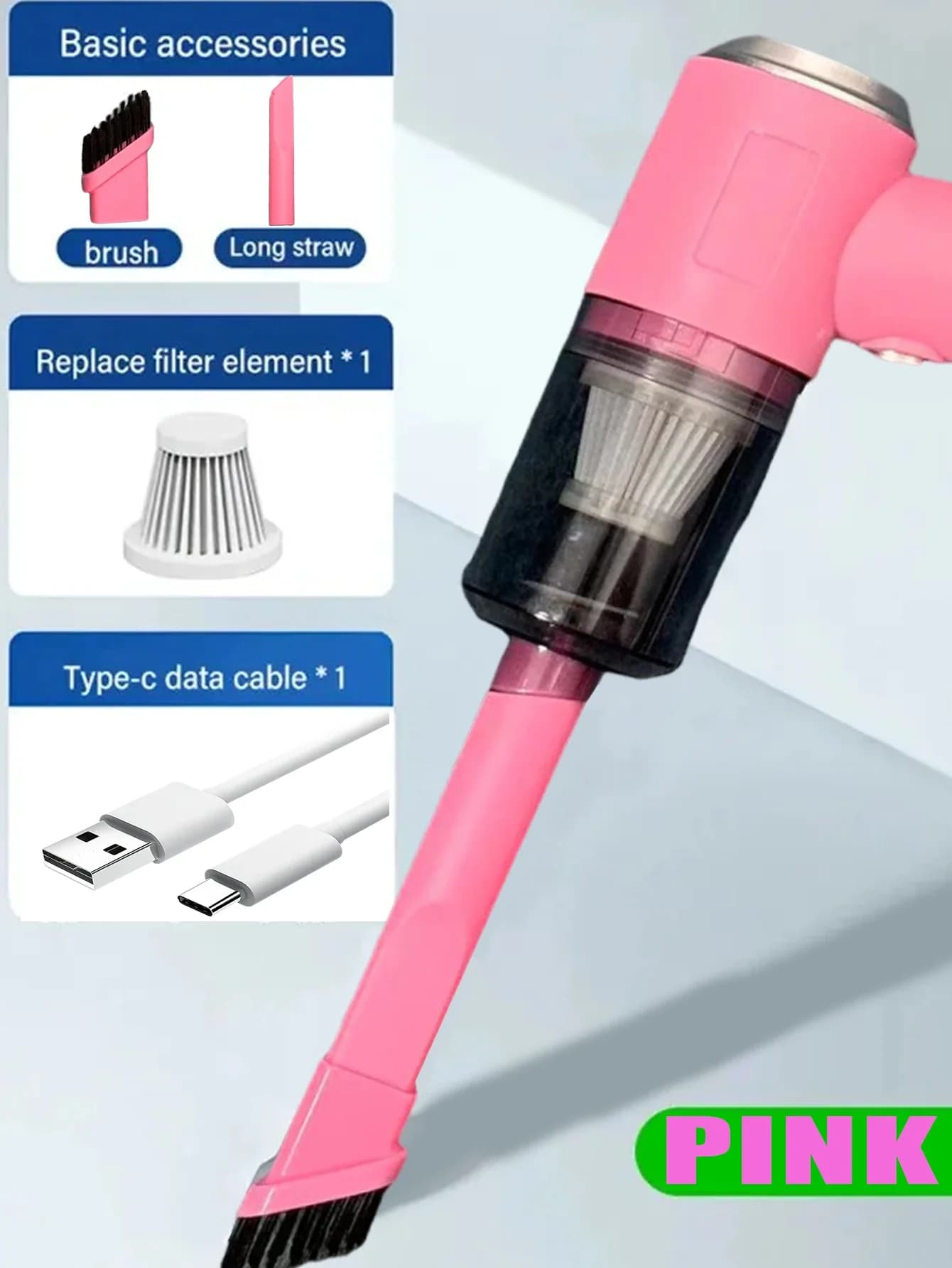 Aspirapolvere per auto, senza fili, ricarica USB, forte aspirazione, portatile, potente mini filtro dell'aria per elettrodomestici