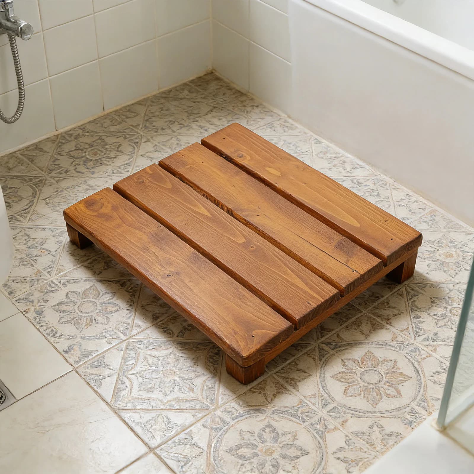 Robusto tappetino da bagno in legno antiscivolo Drenaggio rapido Tappeto da bagno per vasca Doccia Spa Uso domestico Tappeti naturali impermeabili facili da pulire