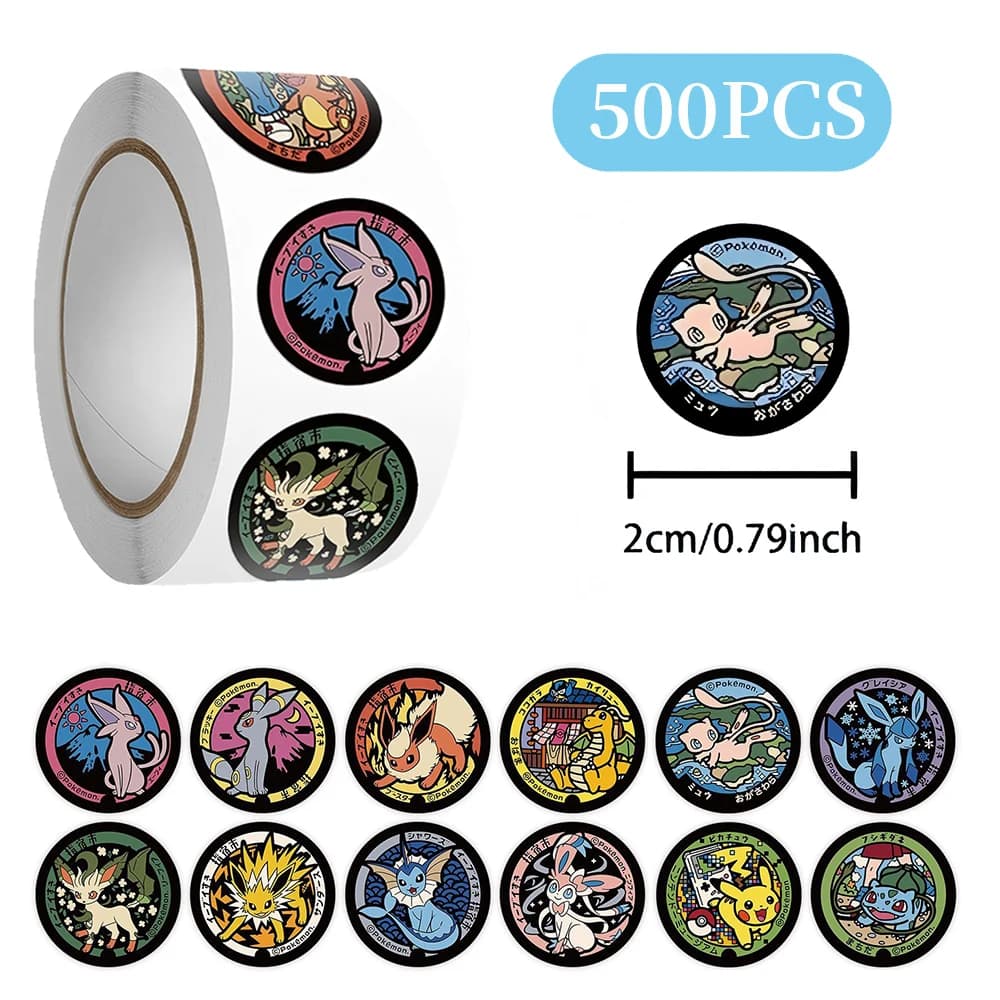 500 Pezzi/Rotolo Adesivi Sigillanti Cartoon Pokemon, Kawaii Pikachu Eevee, Decalcomanie Anime per Giocattoli, Quaderni, Bottiglie d'Acqua, Telefoni