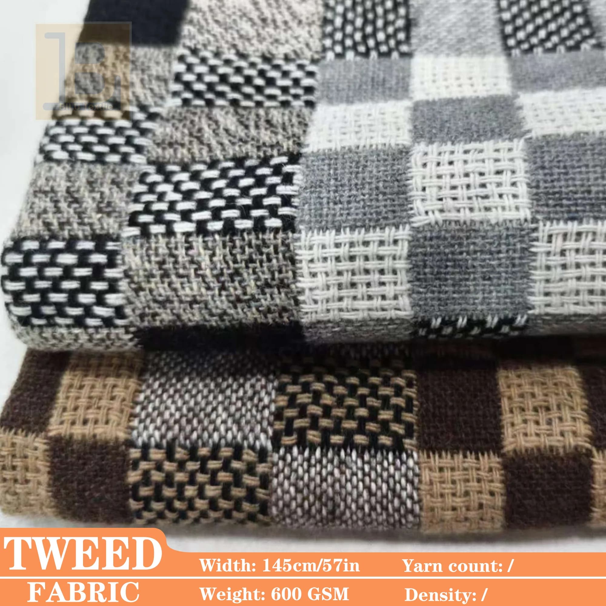 Tessuto di lana tweed a griglia, per abiti autunnali/invernali, cappotti, accessori per abbigliamento da cucito fai-da-te (por metro)