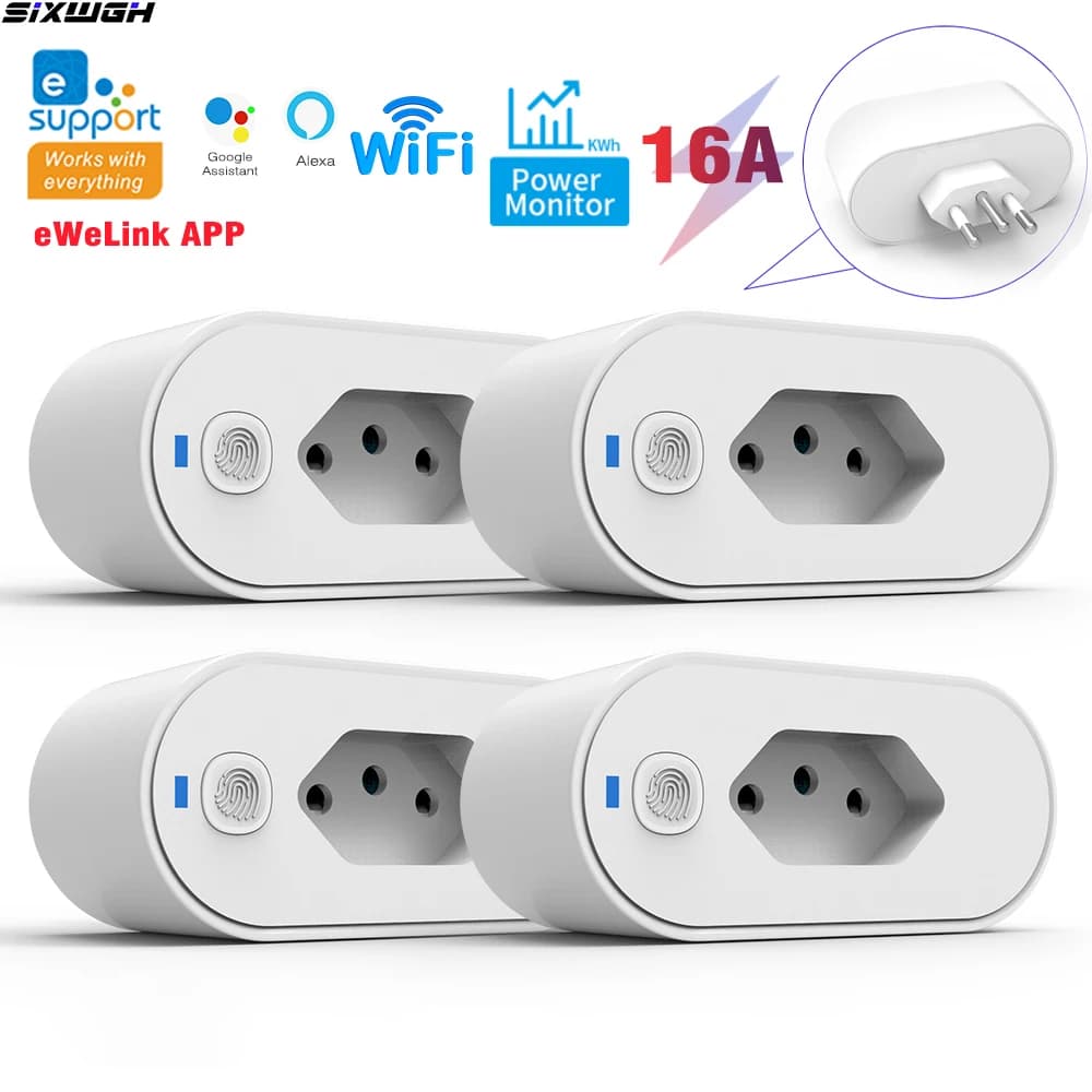 EWeLink WiFi Smart Socket Brazil Standard Plug with Energy Monitoring And Timer Voice Control Compatible with Alexa And Google H