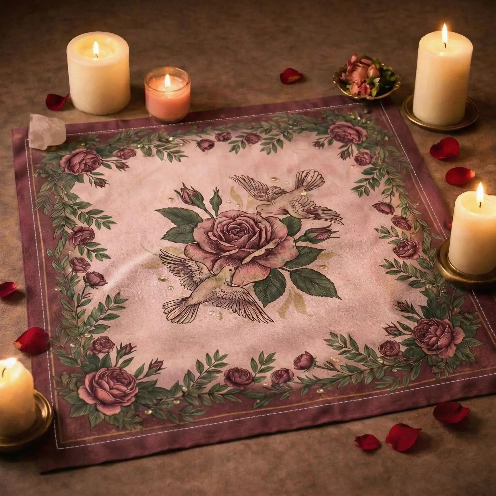 1pc Aphrodite Altar Cloth | Love Ritual Vintage Dove Rose Tarot Reading Cloth | Hellenic Polytheism for Oracle Card Reading