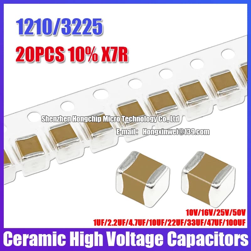20PCS 1210 10% X7R SMD Condensatore Ceramico 10V 16V 25V 50V 100V 1UF 2.2UF 4.7UF 10UF 22UF 33UF 47UF 100UF 3225 SMD CHIP Condensatore