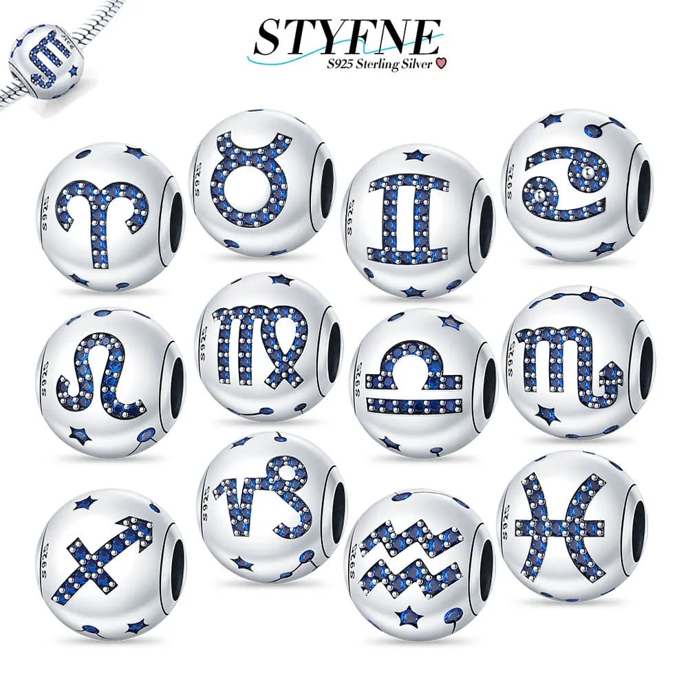 Silver 925 Zircon Twelve Constellations Charms Sagittarius Libra Scorpio Beads Fit DIY Original Bracelet Fine Jewelry Making